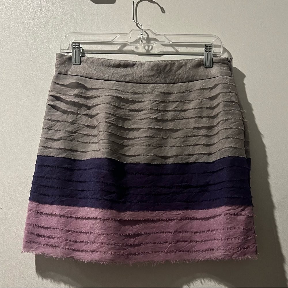 Forever 21 XXI Ombré Purple Layered Mini Skirt L Large Gray Striped Ruched